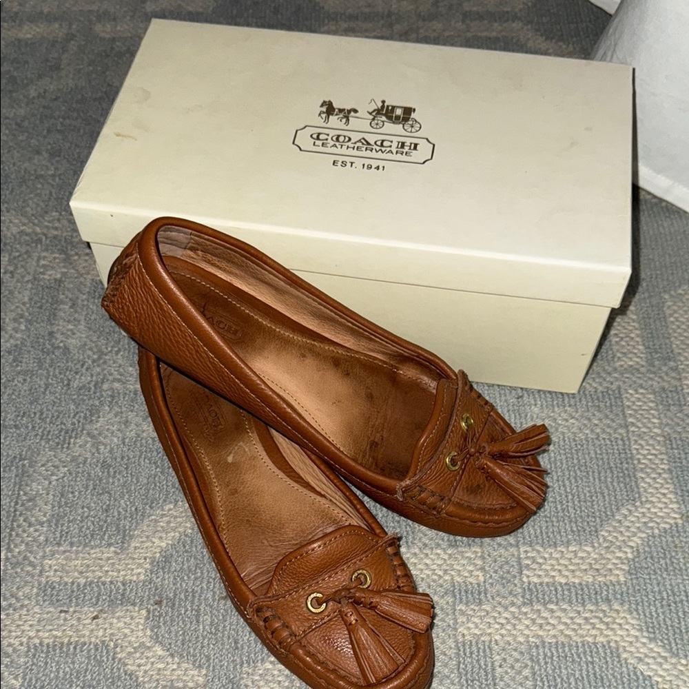 Coach Brown Leather Moccasins with Tassel Detail size 6.5